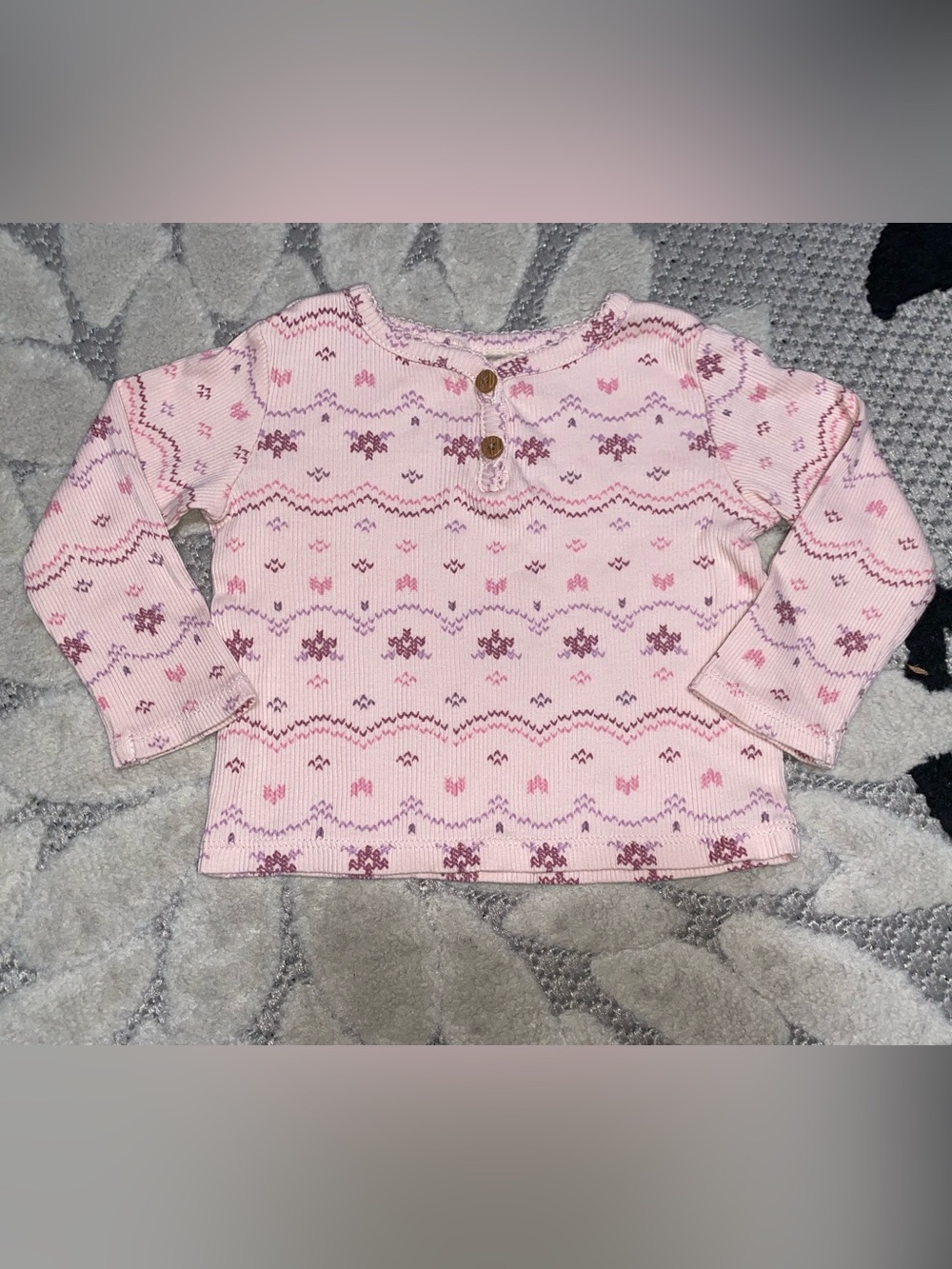 OshKosh B'gosh Pink Patterned Long-Sleeve Henley Top Baby Girl 12 Month
